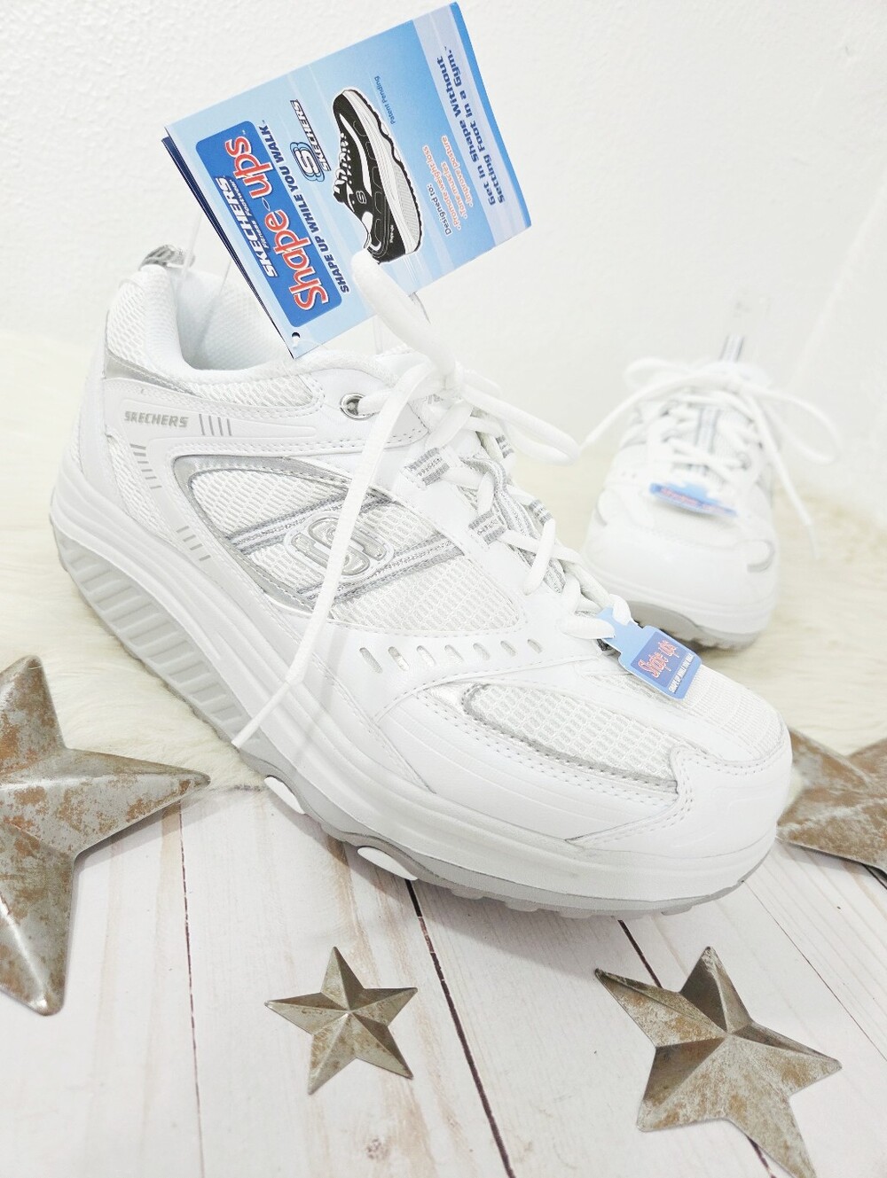Retro Skechers Shape Ups sneakers white metallic silver rocker size 10 NWT
